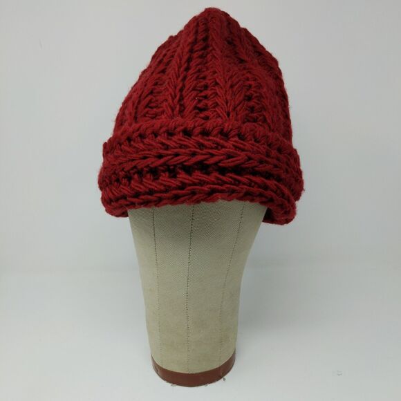 KMart 100% Acrylic Ladies Crochet Beanie Hat Cap Red OSFA Cable Knit - Picture 2 of 10